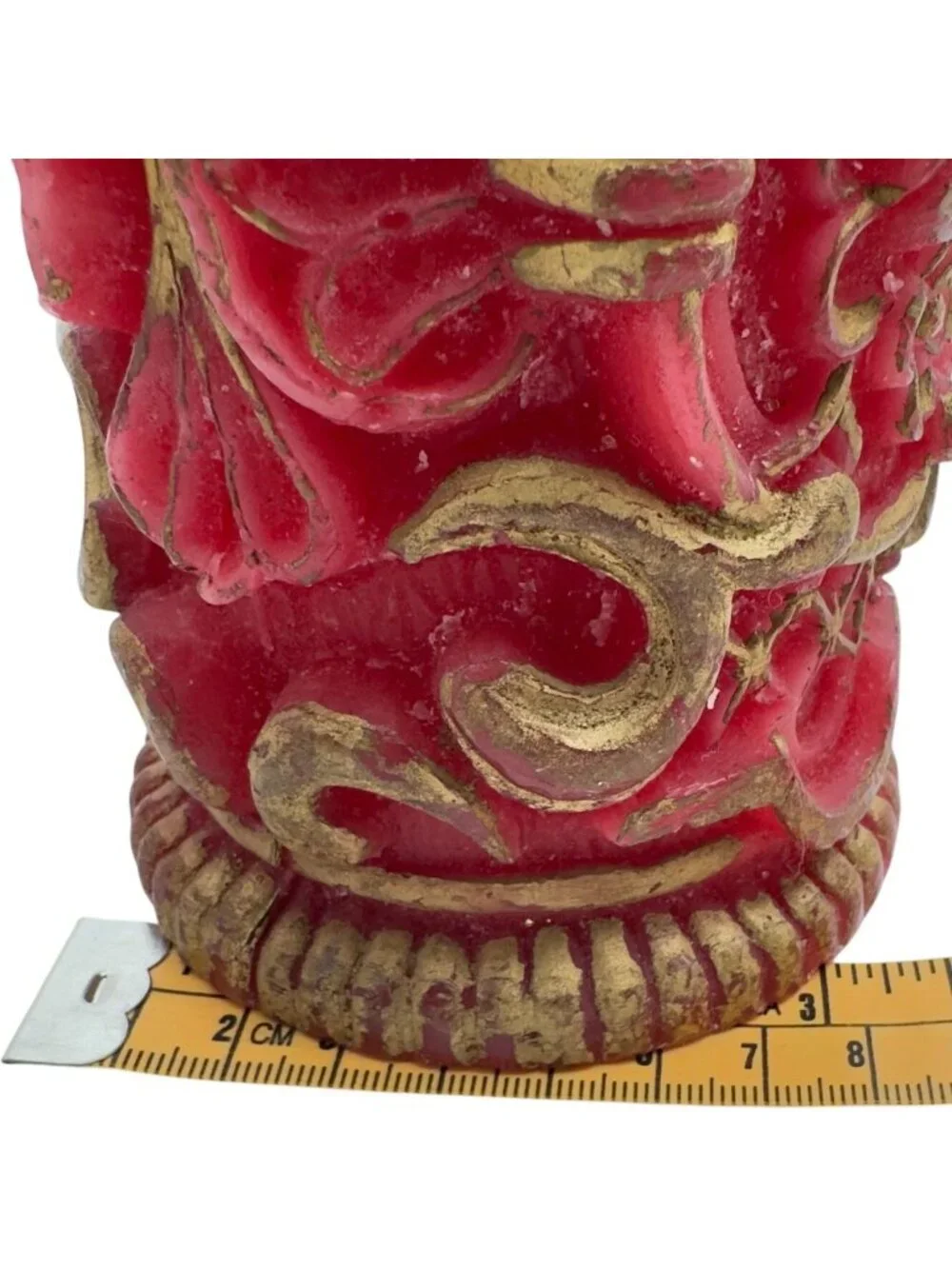 Red & Gold Floral Carved Christmas Candle Decorative Holiday 7.5